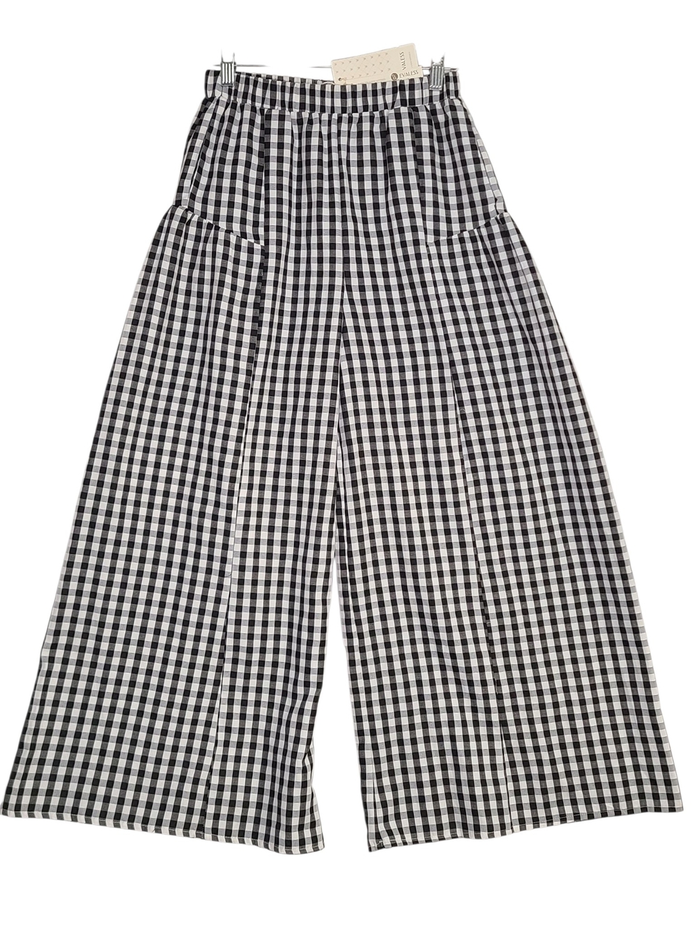 NWT Evaless Black & White Gingham Wide Leg Lounge Pants Size M
